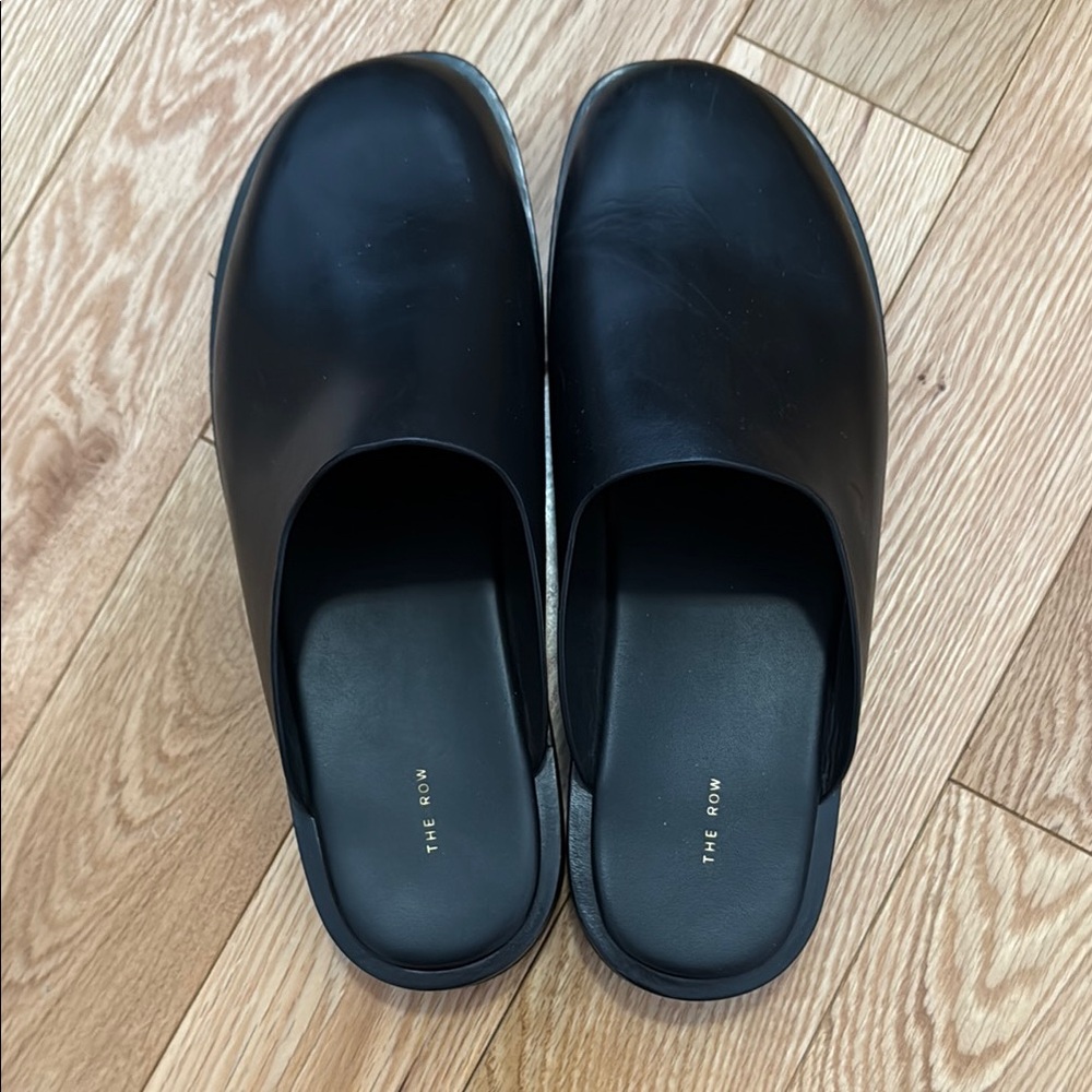 The Row Sabot Black Leather Slip-On Shoes 8.5
